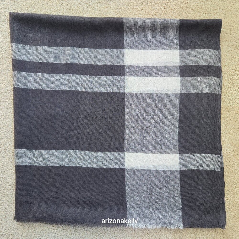 NWOT Beck Sondergaard Wool Scarf Grey Plaid - Picture 9 of 10
